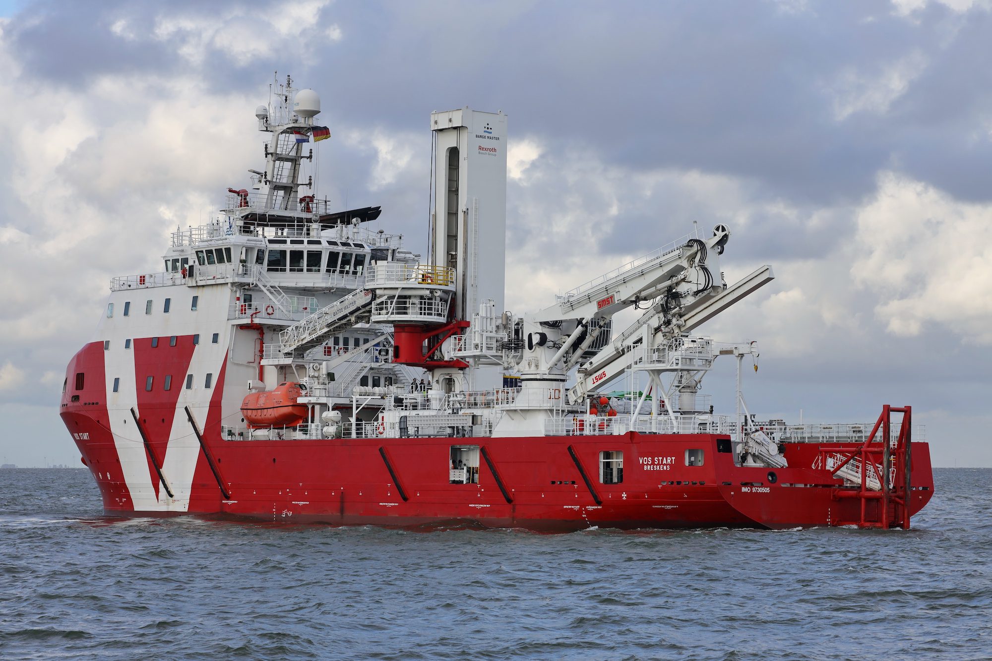 The offshore supply ship VOS Start reaches the port of Cuxhaven on June 20, 2022.