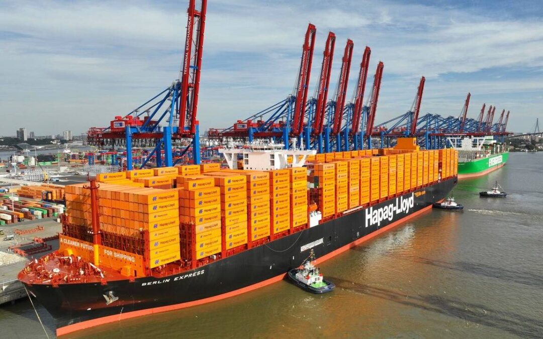 The M/V Berlin Express pictured at the Container Terminal Burchardkai in the Port of Hamburg. Photo courtesy Hapag-Lloyd